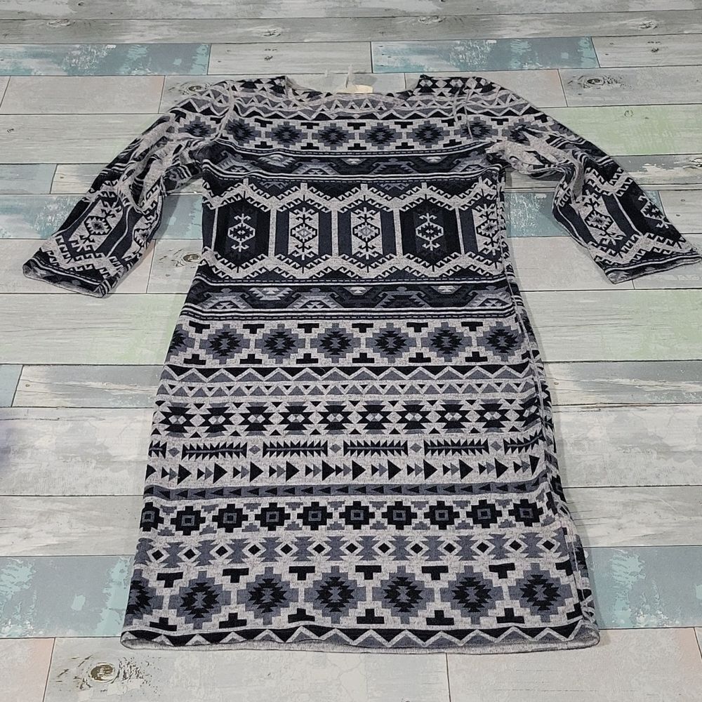 Ginger G Gray Print Fitted Dress sz Small NWT